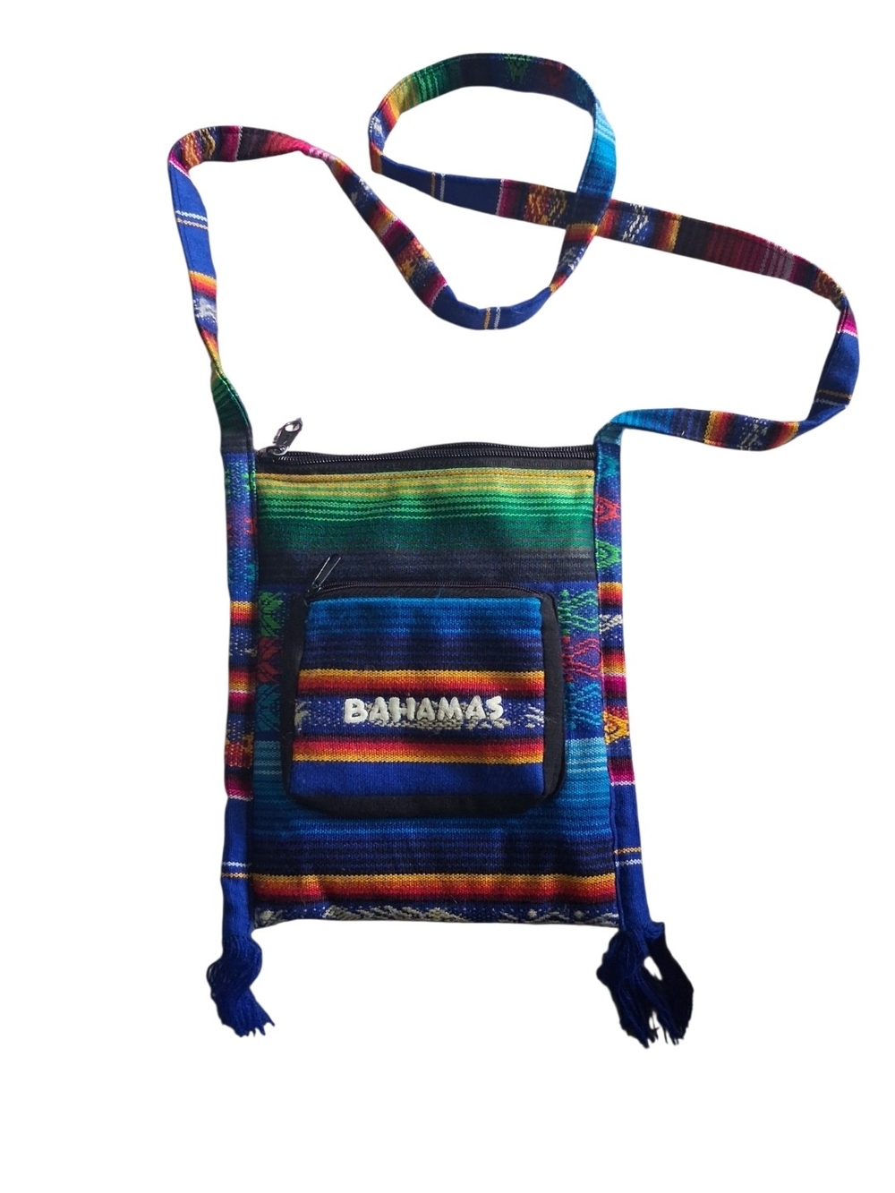 Blue Multicolor Woven Crossbody Bag